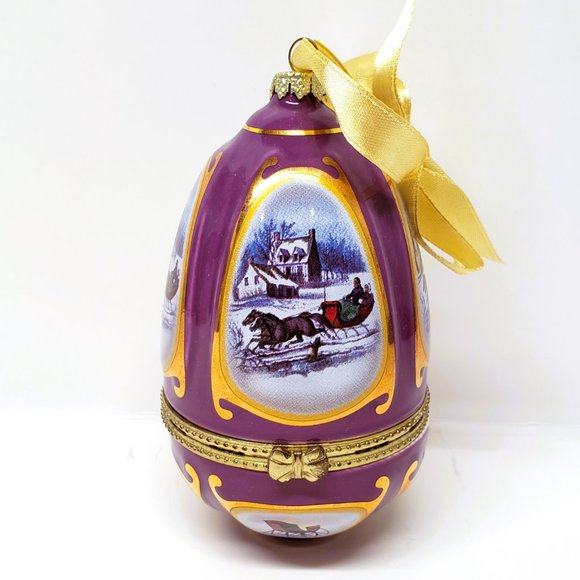 Valerie Parr Hill Mr. Christmas PURPLE Musical Egg Trinket Box Ornament Sleigh - Picture 2 of 12